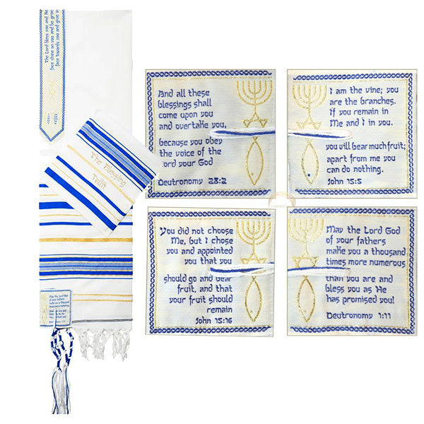 Gebedssjaal "Zegen Messiaans Gebed" Sjaal met bijpassende tas - Royal bleu