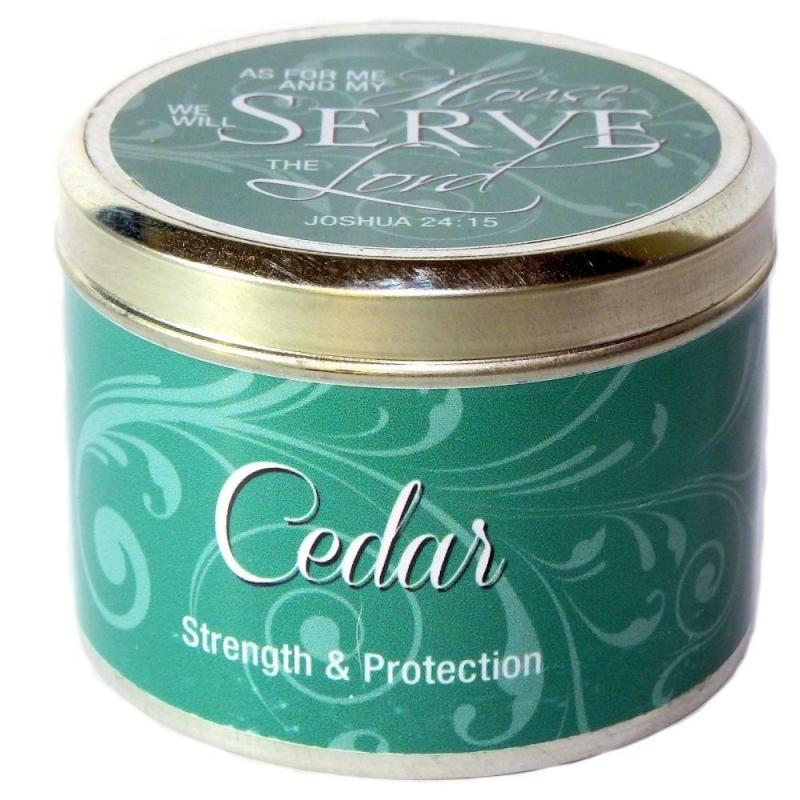 Geurkaars: Cedars of Lebanon Geurkaars ( in blik )(7x5 cm) - "Wat mij en mijn huis betreft..."