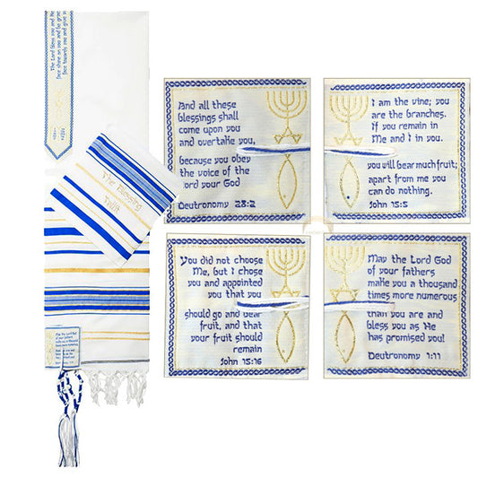 Gebedssjaal "Zegen Messiaans Gebed" Sjaal met bijpassende tas - Royal bleu