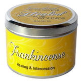Geurkaars: Frankincense Geurkaars ( in blik )(7x5 cm) - "Door Zijn striemen genezen"