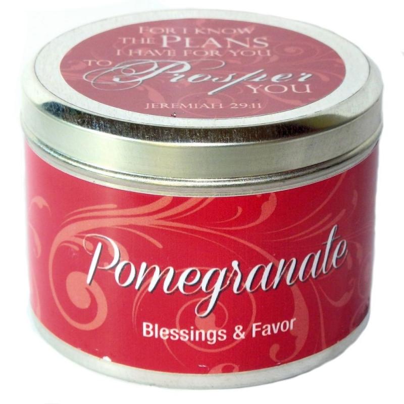 Geurkaars: Pomegranate Geurkaars ( in blik ) (7x5 cm) - "Een toekomst van hoop"
