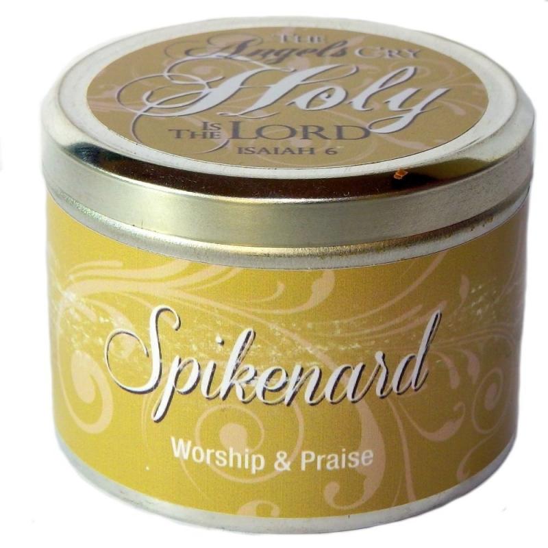 Geurkaars: Spikenard Geurkaars ( in blik ) (7x5 cm) - "Heilig, heilig, heilig..."