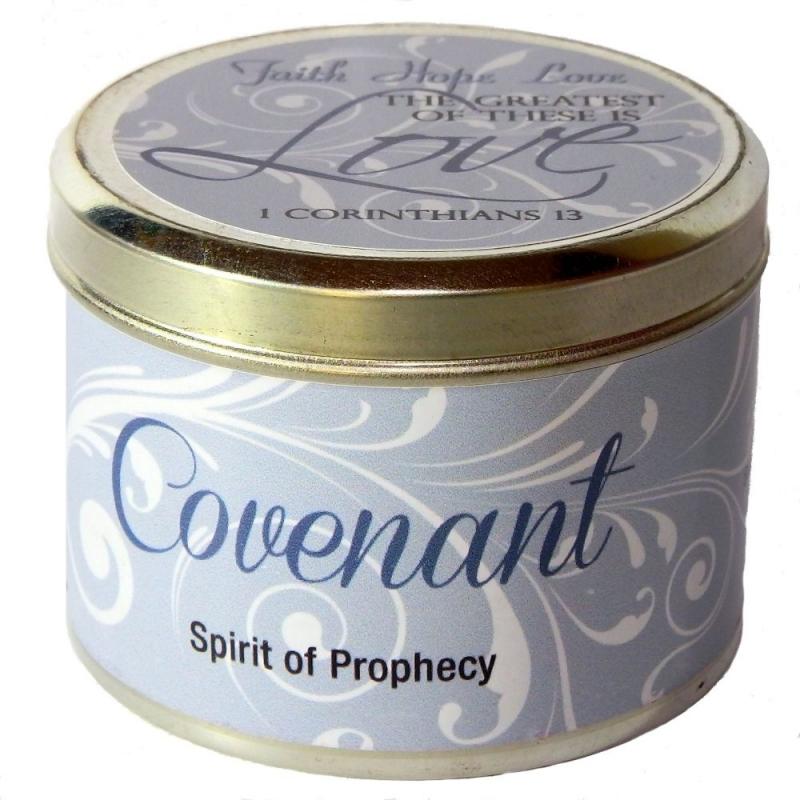 Geurkaars: Covenant Geurkaars ( in blik ) (7x5 cm) - "Geloof, Hoop, Liefde..."